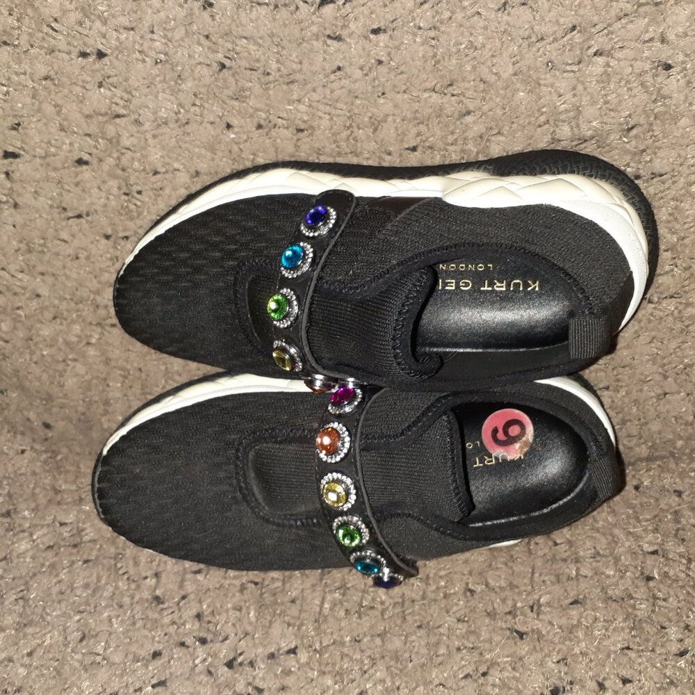 KURT GEIGER LONDON-Knit Jewel-Black-1.5" Platform-Colored Jewels-Sz 6-Excellent - Picture 7 of 8